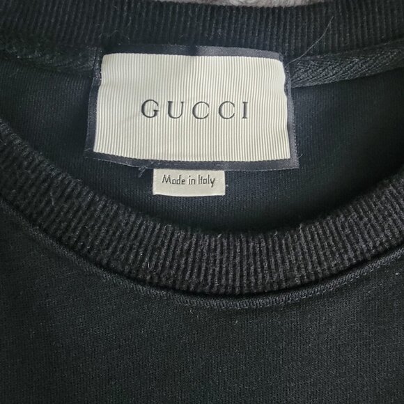 Gucci black sweatshirt with interlocking GG logo in aqua on front, size Large - Picture 3 of 9
